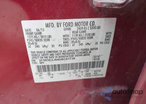 2013 Ford Edge Sel z USA, uszkodzony, nr VIN 2FMDK3J94DBC61738